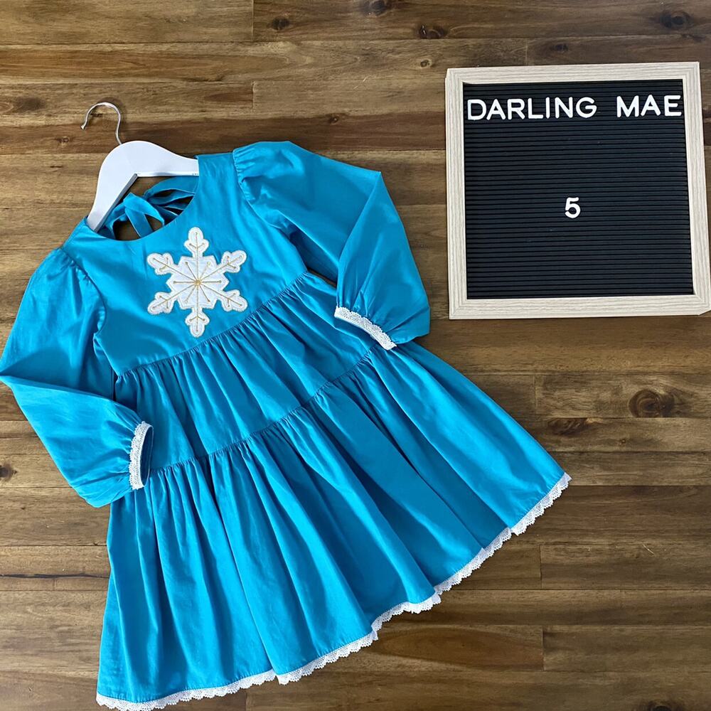 Darling Mae Blue Applique Snowflake Frozen Snowfall Collection Dress 5